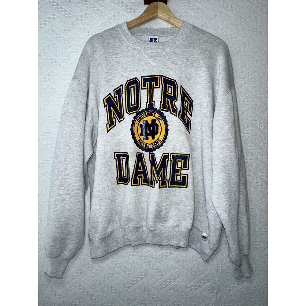 90's VTG Russell Athletic Notre Dame Gray Crewneck Sweatshirt Size XL-USA Made
